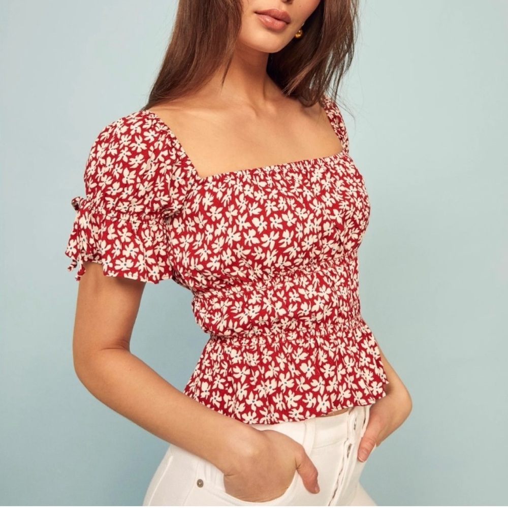 WORN ONCE | Reformation Solis Ruffle Crop Top Red | Size M | Great condition